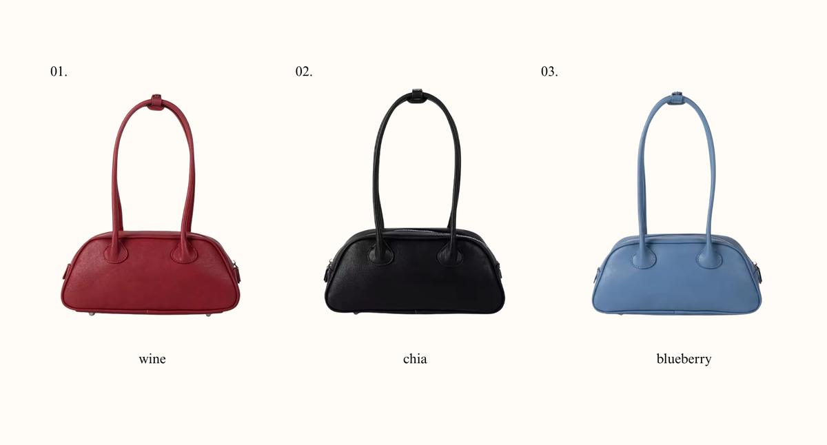 Shoulder bags in red, black, and blue on a white background